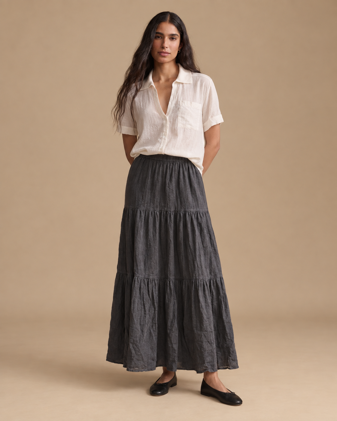 Falda Marea RAIZO 100% lino color Grafito, vista frontal
