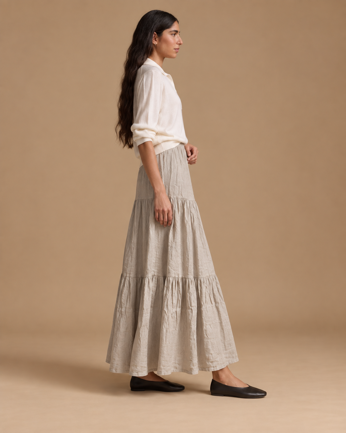 Falda Marea RAIZO 100% lino color Lino Natural, vista lateral