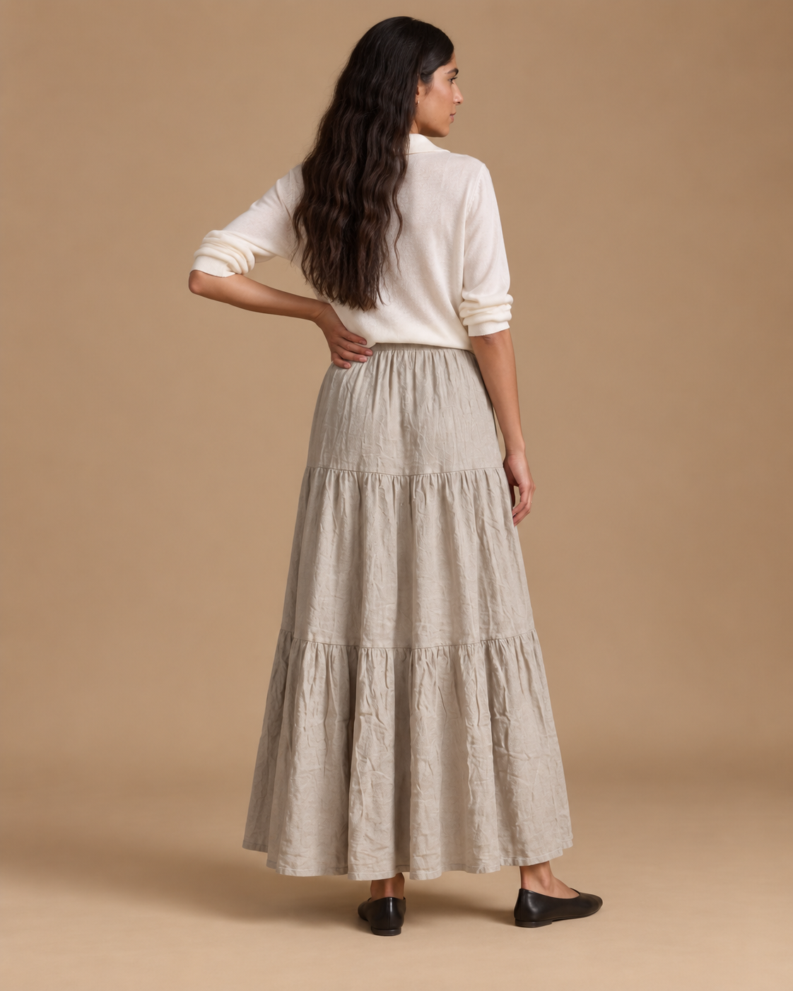 Falda Marea RAIZO 100% lino color Lino Natural, vista posterior