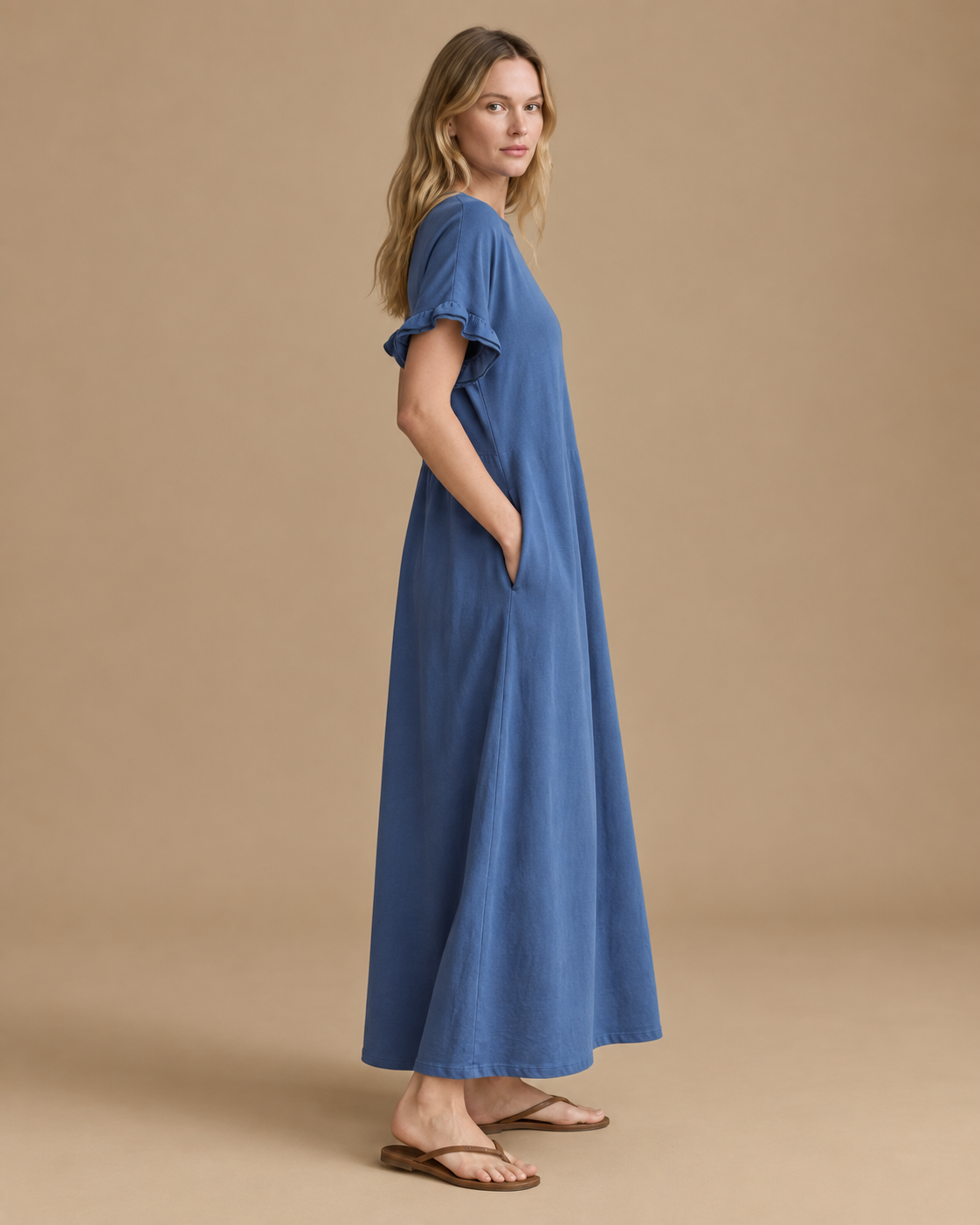 Vestido Trama Serena RAIZO color azul, vista lateral