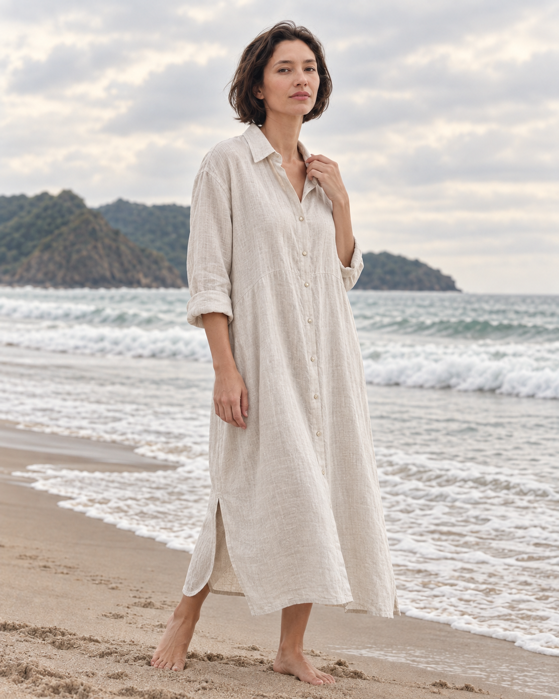 Vestido Trama Larga de lino color beige RAIZO, vista posterior