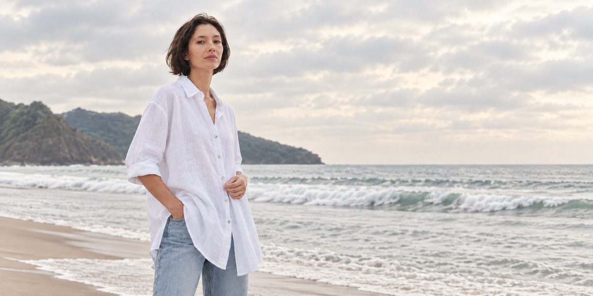 Modelo con vestuario de lino RAIZO de la colección Primavera–Verano 2026–2027