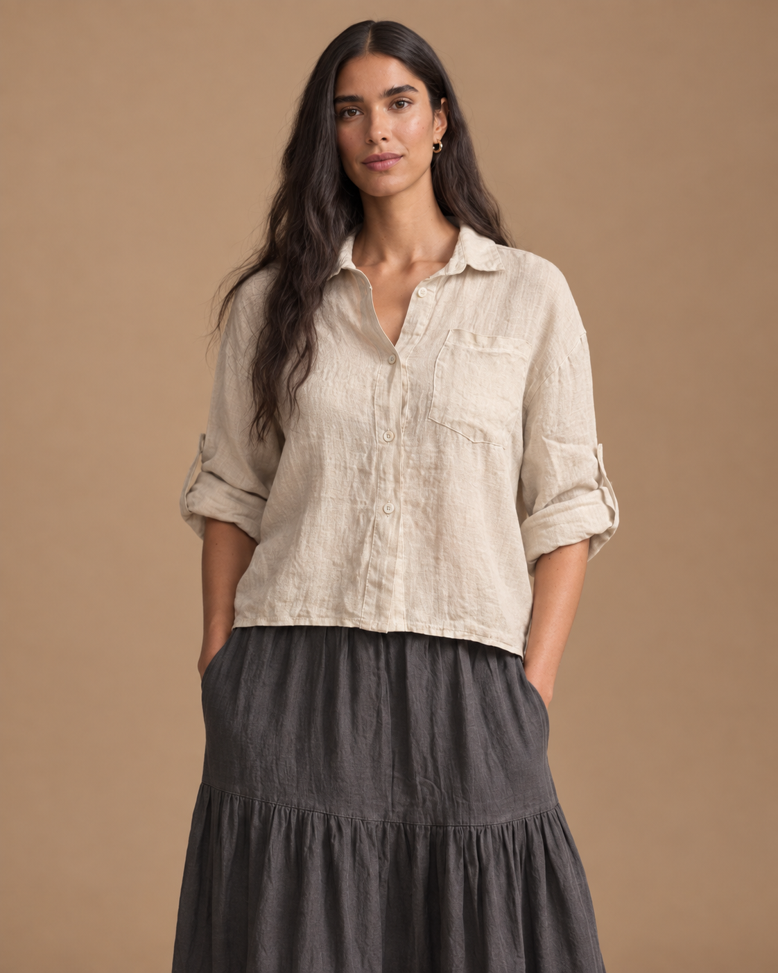 Blusa Hebra RAIZO 100% lino color Lino Natural, vista frontal