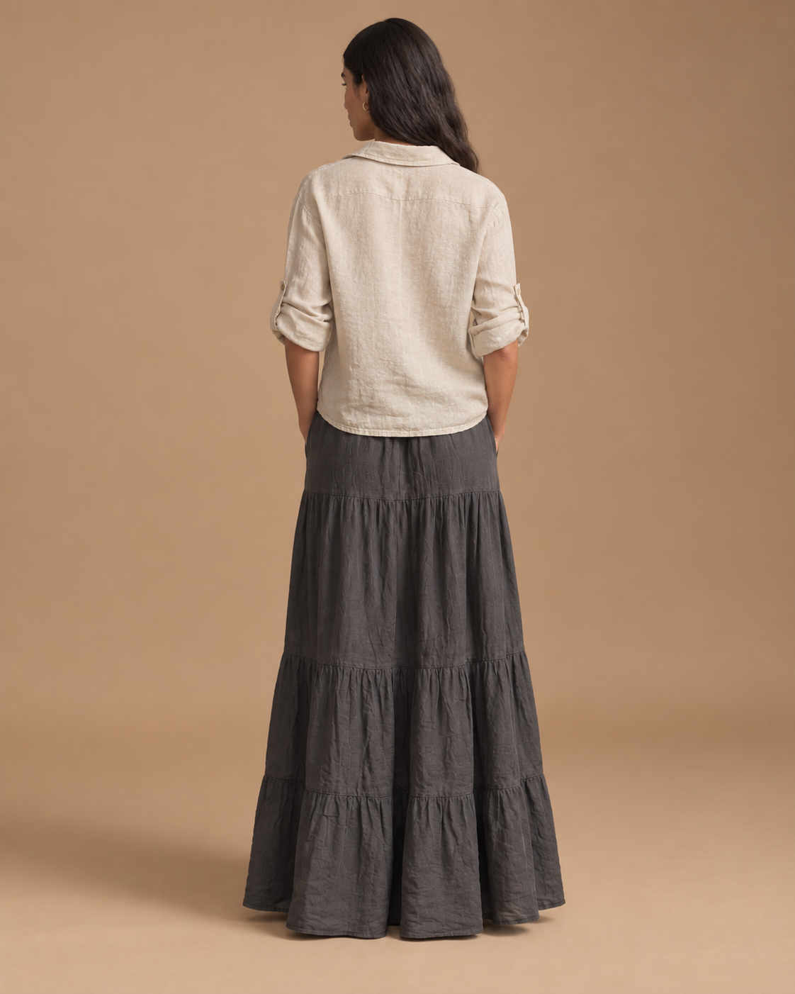 Blusa Hebra RAIZO 100% lino color Lino Natural, vista posterior