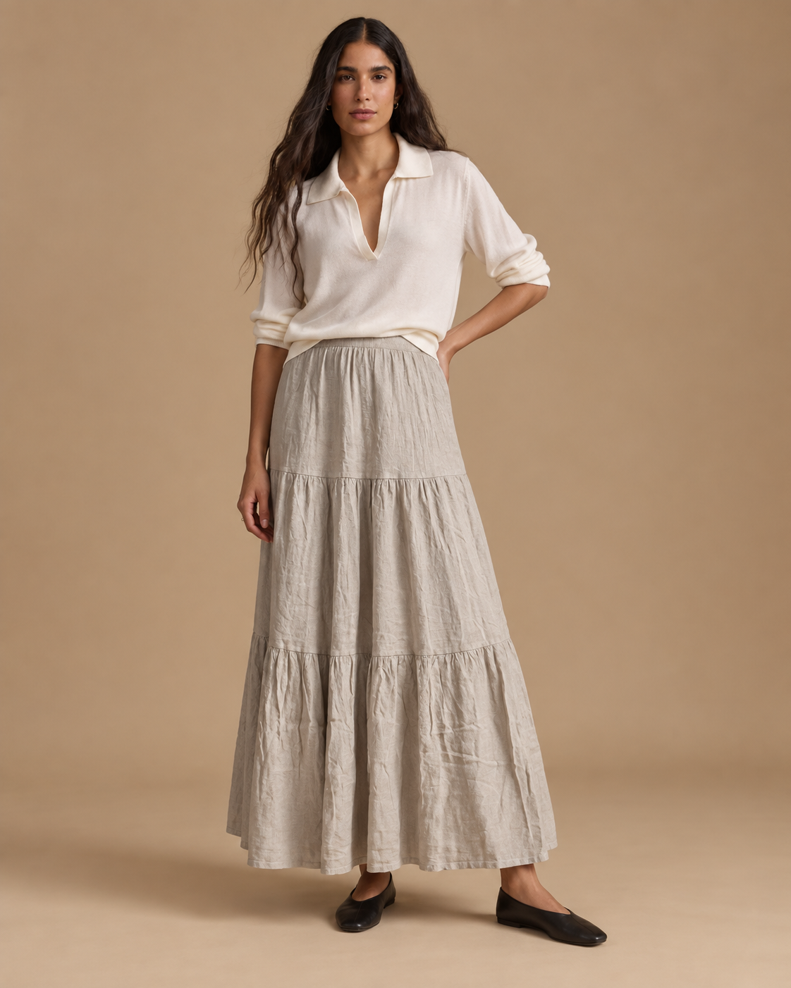 Falda Marea RAIZO 100% lino color Lino Natural, vista frontal