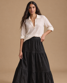 Falda Marea RAIZO 100% lino color Negro, vista lateral