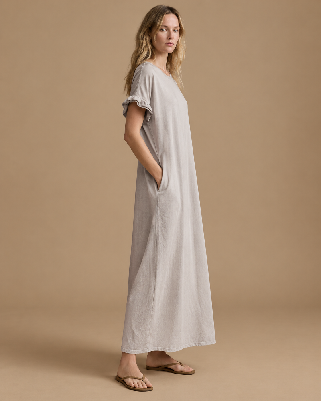 Vestido Trama Serena RAIZO color arena, vista lateral