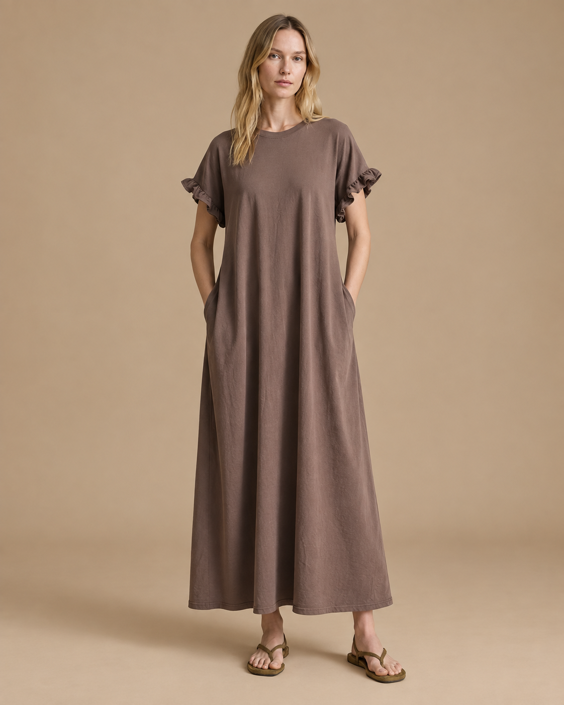 Vestido Trama Serena RAIZO color café, vista frontal